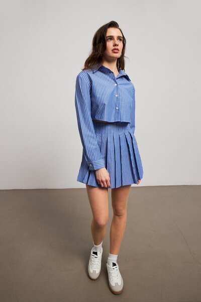 YOUR NAME Fusta mini pentru femei, plisată, albastră