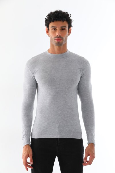 penyebizden Men's Stand Collar Slim Fit Cotton Lycra T-Shirt-Grey Melange
