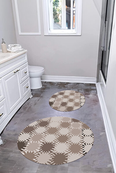 Napoli Home Σετ τουαλέτας με στάμπα, αντιολισθητική βάση, απλό μοντέρνο στρογγυλό χαλάκι μπάνιου