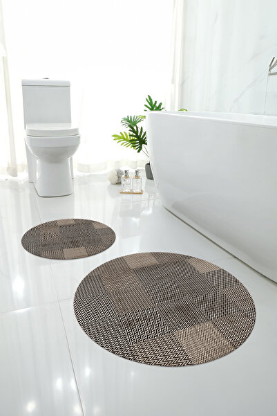 Napoli Home Σετ τουαλέτας με στρογγυλό χαλάκι μπάνιου με αντιολισθητική βάση που πλένεται ψηφιακά