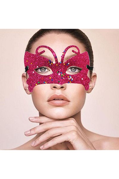 nuit dose Fuchsia Color Glitter Butterfly Costume Party Mask 10X13 cm
