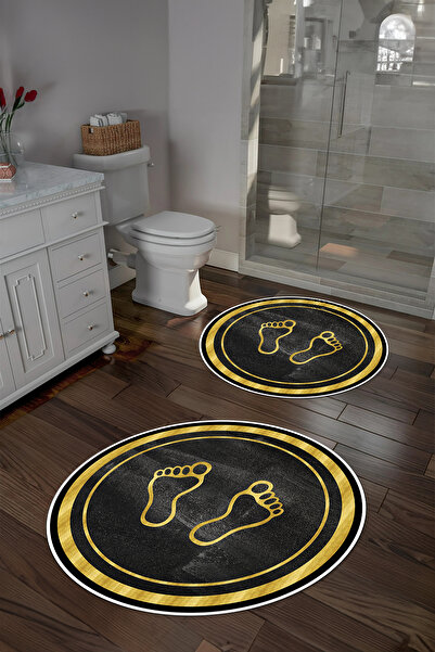 Napoli Home Σετ τουαλέτας με στρογγυλό χαλάκι μπάνιου με στάμπα, αντιολισθητική βάση, που πλένεται