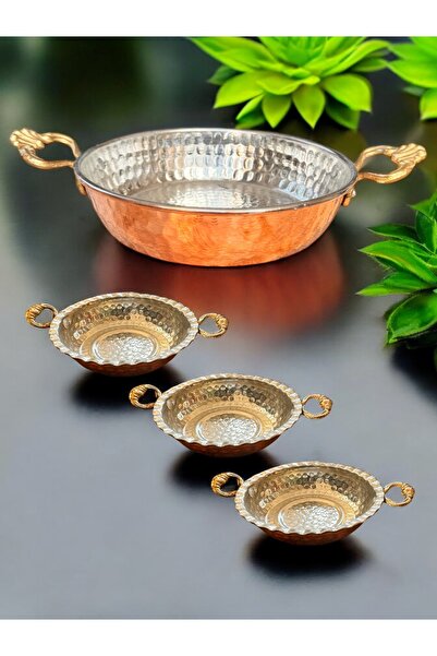 MY ZEY Kalın Bakır Tava 18 Cm Sahan Mini Sunumluk El Işçiliği 4’lü Set Tava T...