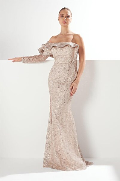 ALCHERA One-Sleeve Strapless Evening Dress