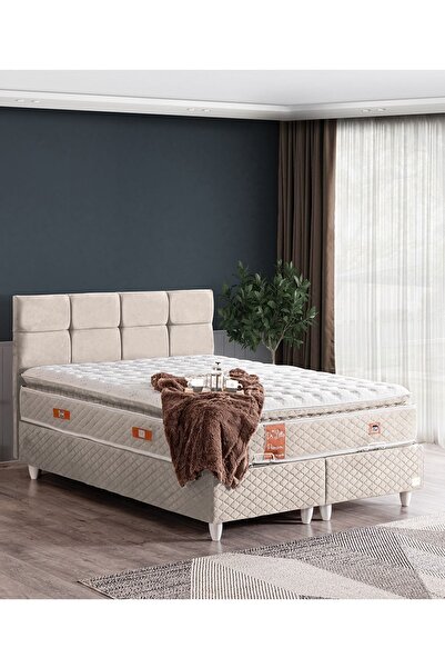 Setay Baza, Gümüş Ikili Set, Çift Kişilik Baza Başlık - Krem