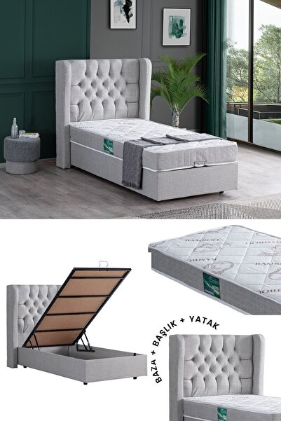 Setay Riga Tek Kişilik Baza Başlık Comfort Yatak Seti, Açık Gri