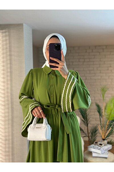 Modamorfo Κεντημένο φόρεμα με κομμένα μανίκια και φούστα -πράσινο