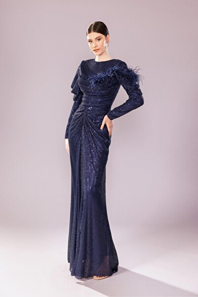 Katre Kenzel Pul Payetli Uzun tesettür Abiye Elbise