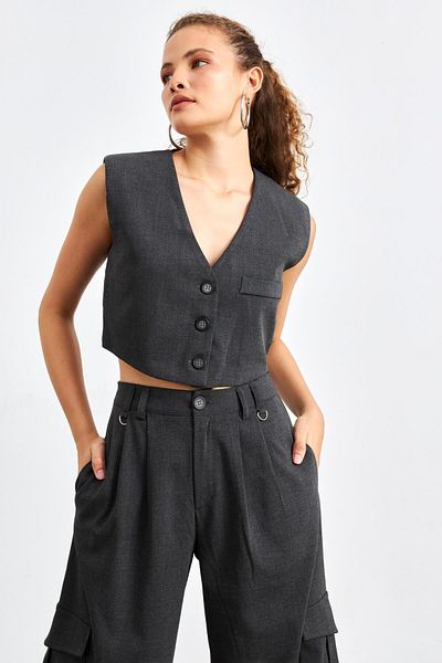 YOUR NAME Padded Crop Anthracite Women's Vest