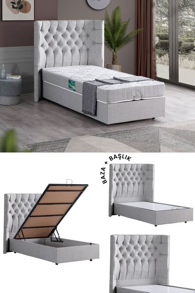 Setay Matilda Ikili Set, Tek Kişilik Baza Başlık Seti, Açık Gri