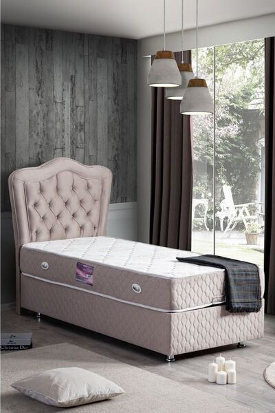 Setay Camelli New Baza Başlık Delüx Ortopedik Yatak Seti, Açık Gri