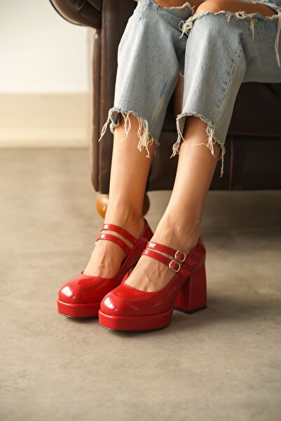 GOFFSHOES Kadın Forlan Platformlu Topuklu Ayakkabı - Kırmızı-Rugan