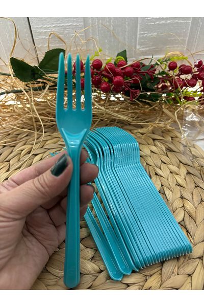 Deniz Party Store Turquoise Color Plastic Disposable Fork 25 Pieces