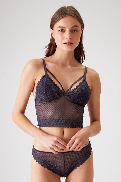 Pierre Cardin 4831 Μοντέλο Γυναικείο Δαντελένιο Σετ Σλιπ και Μπράτσο χωρίς Underwire - Plum