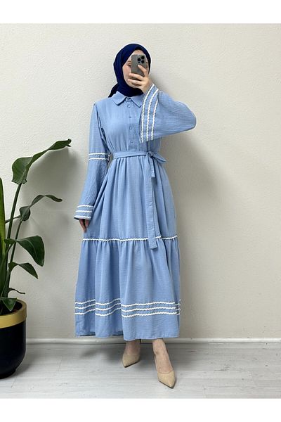Modamorfo Baby Blue - vyšívané šaty s vyšívanými rukávy a sukní