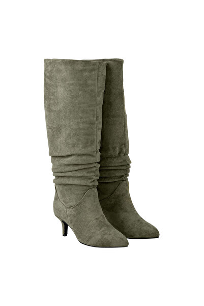 NOOSY Μακριές γυναικείες μπότες με φυσούνα Χακί