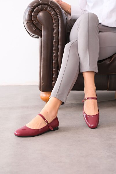 GOFFSHOES حذاء باليرينا كوكو للسيدات - أحمر كلاريت - جلد لامع