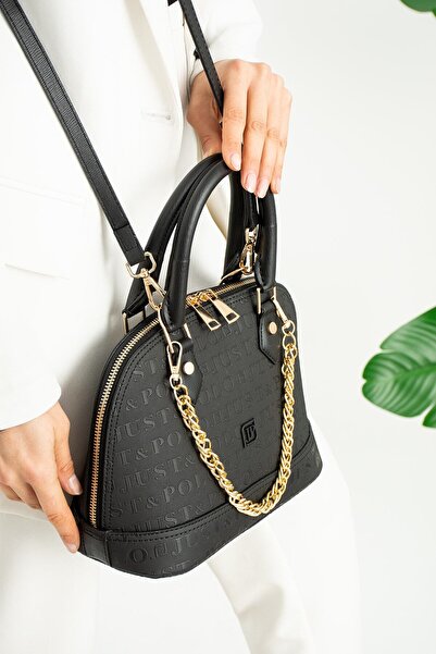 POLO BAG حقيبة نسائية سوداء فاخرة بتفاصيل سلسلة - حقيبة يد أنيقة
