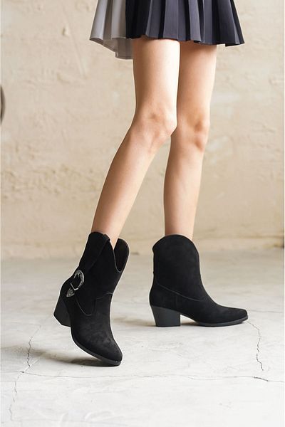 GOFFSHOES Lola Black Suede Cow - Toc scurt și detaliu curea
