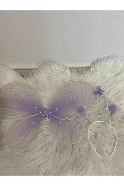 entrend Lilac Pearl Detailed Handmade Butterfly Wing Set - Wing Crown Wand
