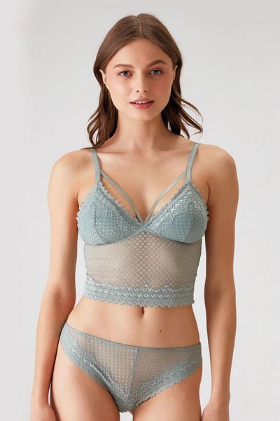 Pierre Cardin 4831 Дамски комплект сутиен без банели с подплънки и дантела - ментов