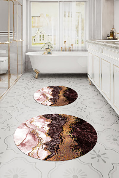 Napoli Home Set de toaletă pentru covoraș de baie rotund, lavabil, anti-alune...