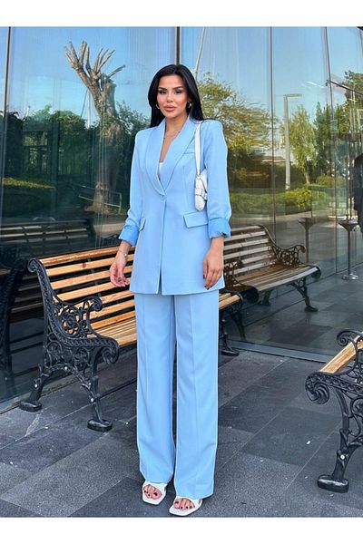 pembekurdelem Set de damă Baby Blue - Jachetă și pantaloni cu un singur nasture