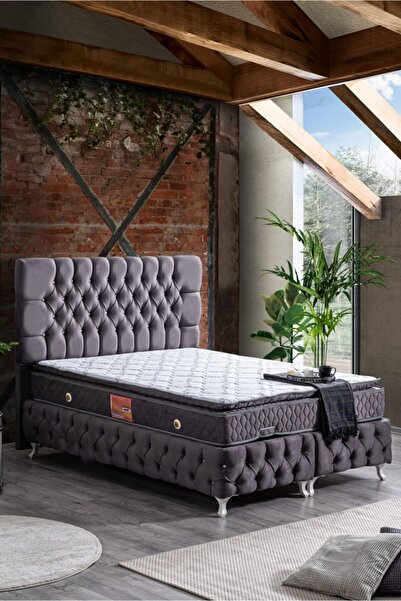 Setay Roma Baza Başlık Ve Real Pedli Full Ortopedik Yatak, Antrasit Gri