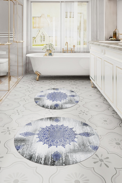 Napoli Home Ψηφιακό σετ τουαλέτας με στρογγυλό χαλάκι μπάνιου με απλό βικτορικό σχέδιο που πλένεται