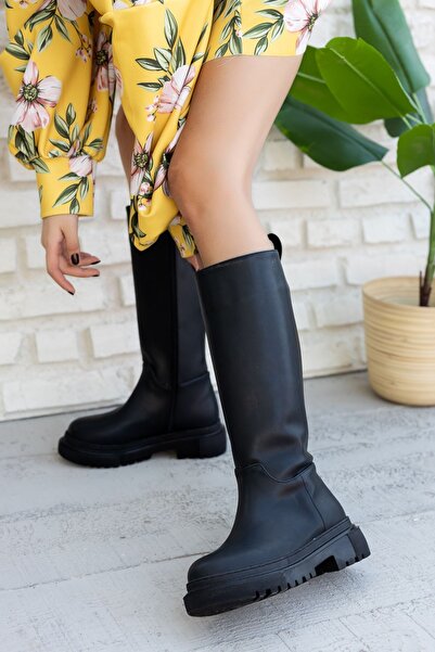 GOFFSHOES Kimber Чорні шкіряні чоботи - до коліна, товста підошва