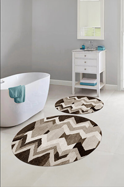 Napoli Home Ψηφιακό πλενόμενο αντιολισθητικό σετ καθίσματος τουαλέτας με στρογγυλό χαλάκι μπάνιου μοντέλο ζιγκ-ζαγκ