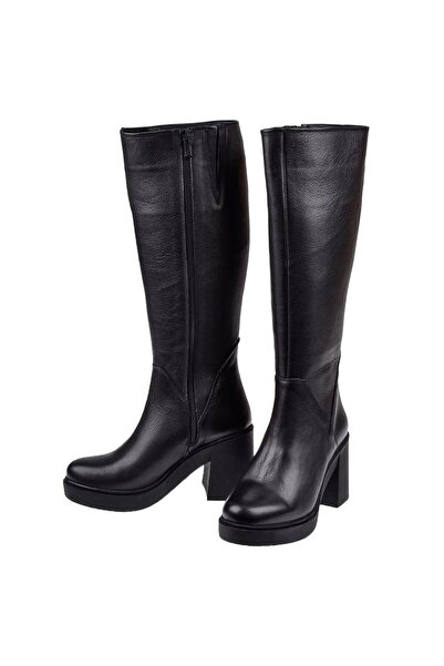 pullman Hakiki Deri Kalın Topuklu Kadın Çizme SK-83900 SİYAH