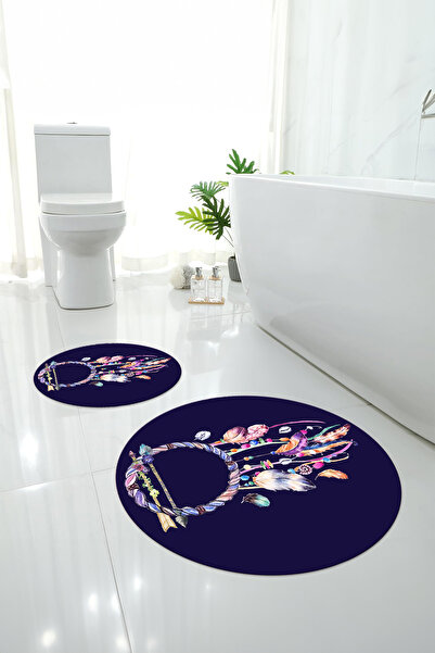 Napoli Home Цифровий мийний нековзний килимок для ванної кімнати з малюнком у вигляді пташиного пір'я, комплект для унітазу