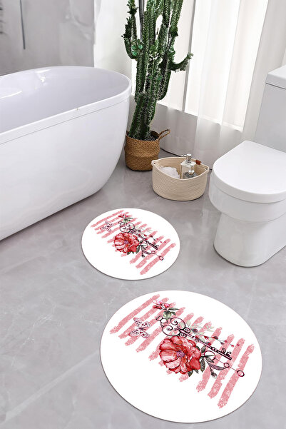 Napoli Home Σετ τουαλέτας με στρογγυλό χαλάκι μπάνιου με μοτίβο τριαντάφυλλου...