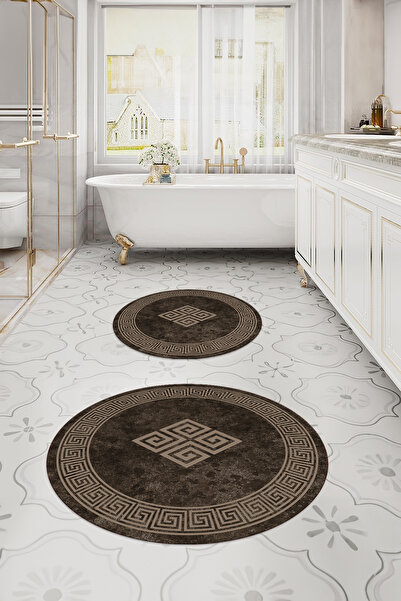 Napoli Home Κλασικό μοντέλο στρογγυλό χαλάκι μπάνιου με ψηφιακό πλενόμενο πλαίσιο και σετ τουαλέτας