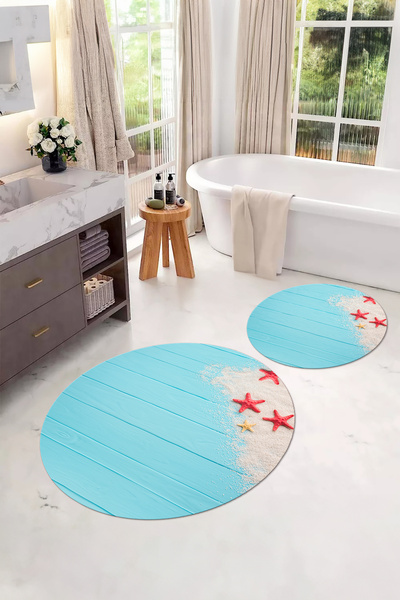 Napoli Home Set de toaletă digital lavabil, modern, cu stea de mare, rotund p...