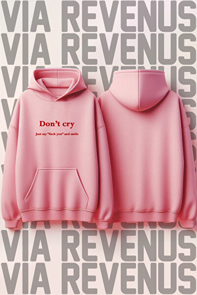 Vordevia Рожевий світшот з капюшоном - з принтом «Don't Cry», кишенею-кенгуру...