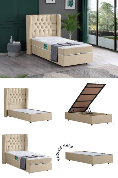 Setay Riga Tek Kişilik Mdf Baza , Krem (Başlık-Yatak Hariç)