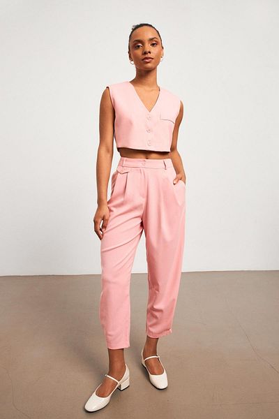 YOUR NAME Padded Crop Pink Women's Vest