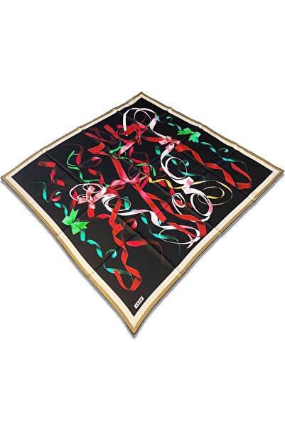 Aker وشاح حريري أسود بنمط مختلط 8807713 - 911