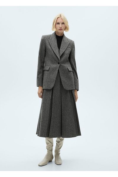 MANGO Woman Frayed Wool Skirt