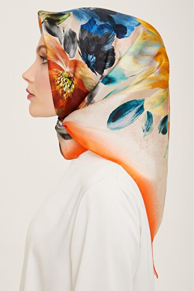 Armine Πορτοκαλί - Μεταξωτό μαντήλι με μοτίβο λουλουδιών Indigo 9133 - 35
