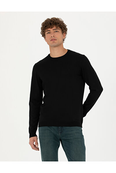 Pierre Cardin Siyah Slim Fit Bisiklet Yaka Yün Karışımlı Basic Triko Kazak 50270054-VR046