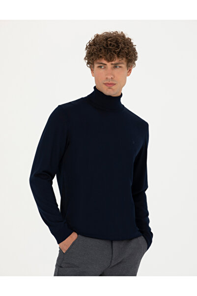 Pierre Cardin Navy Blue Slim Fit Turtleneck Wool Blended Basic Knitwear Sweat...