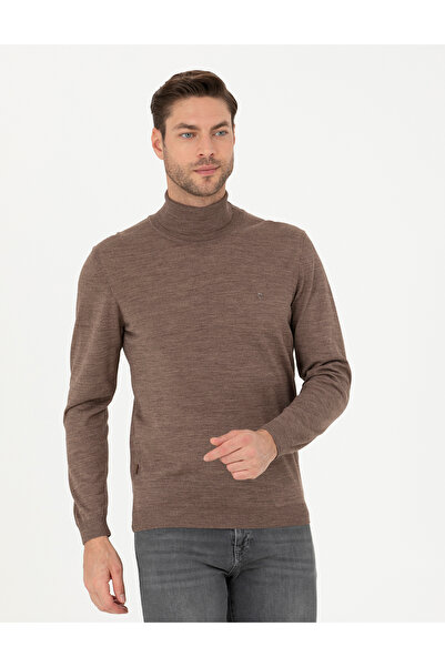 Pierre Cardin Açık Kahverengi Slim Fit Balıkçı Yaka Yün Karışımlı Basic Triko...