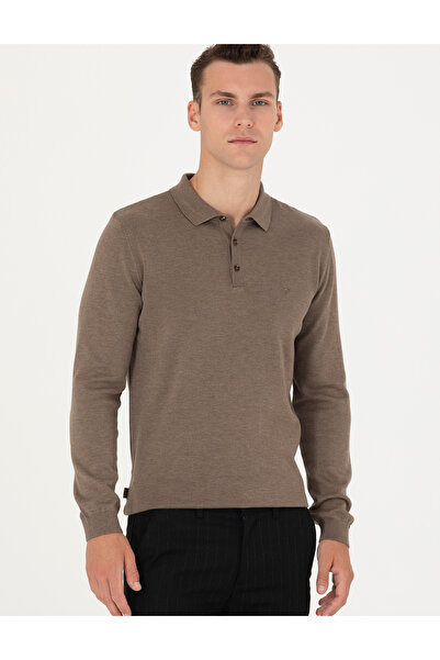 Pierre Cardin Mink Melange Slim Fit Polo Neck Basic Knitwear Sweater 50276154-Vr174