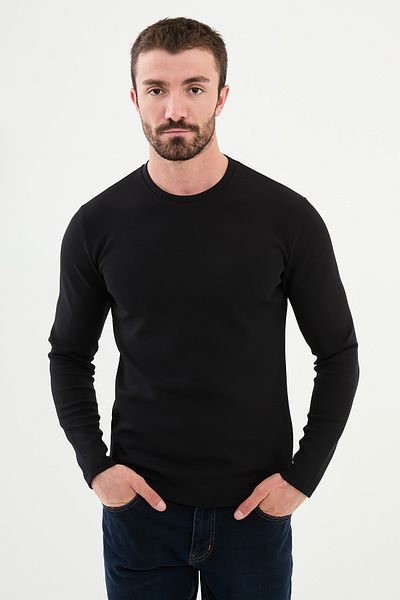 Mcr Plain Slim Fit Crew Neck Long Sleeve Men's T-Shirt Black - 36839.24K