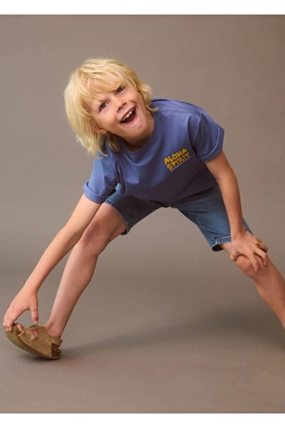 MANGO Kids Slim fit kot bermuda şort