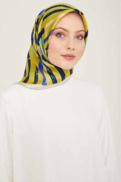 Armine Verde ulei - model cu dungi bleumarin eșarfă din mătase Sura 9101 - 81