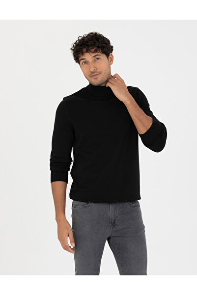 Pierre Cardin Black Slim Fit Turtleneck Basic Knitwear Sweater 50276162-Vr046